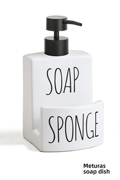 Meturas Bathroom Kitchen Liquid Solid Soap Dispenser White Decorative and Stylish Design Kitchen Soap Dispenser 10*10*17.5 cm 500 ml