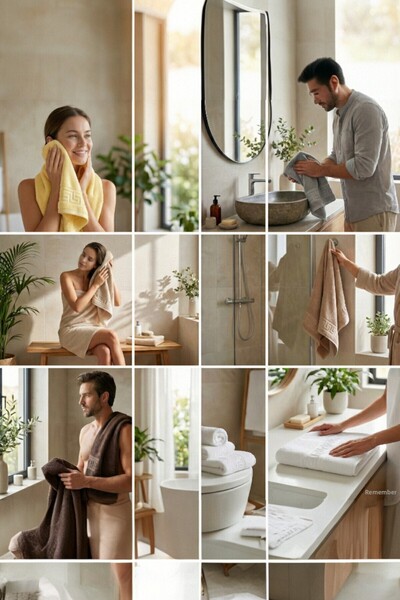 Anılsan Set de 6 prosoape grecești mixte Lua - 50x90 cm, 225 gr, 100% bumbac, prosoape pentru spa și hotel, utilizare zilnică