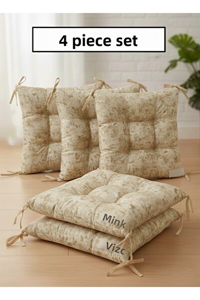 Mirayra Tekstil 4-Piece Garden, Balcony, Living Room Chair Cushion, with Laces