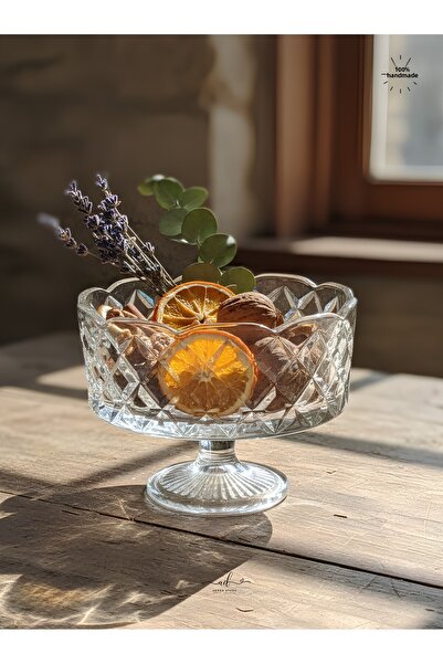 AKDEN STORE Cutting Decor Handcrafted Glass Bowl, Presentation Bowl, Appetizer Bowl