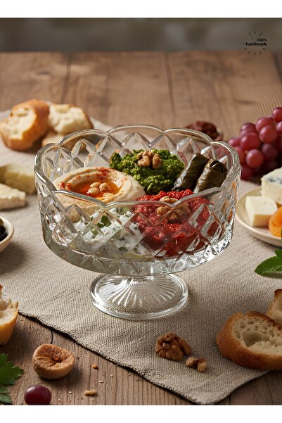 AKDEN STORE Cutting Decor Handcrafted Glass Bowl, Presentation Bowl, Appetizer Bowl