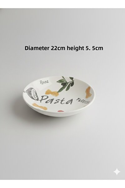 ŞURA MUTFAK 22 cm Ceramic Deep Pasta Plate White Patterned 2 Pieces