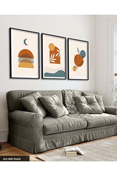 Evinemoda Αφηρημένη ζωγραφική 3 τεμαχίων με μαύρο ξύλινο πλαίσιο