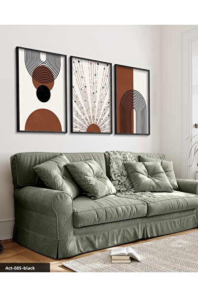 Evinemoda Αφηρημένα μοτίβα 3 τεμαχίων ζωγραφική σε μαύρο ξύλινο πλαίσιο