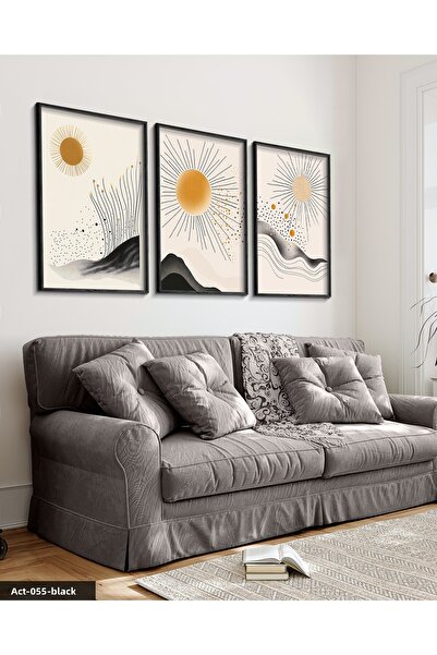 Evinemoda Πίνακας ηλικρινούς ζωγραφικής αφηρημένης τέχνης 3 τεμαχίων με μαύρο...
