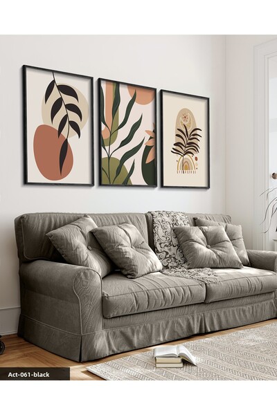 Evinemoda Λουλούδια 3 τεμάχια ζωγραφική με μαύρο ξύλινο πλαίσιο