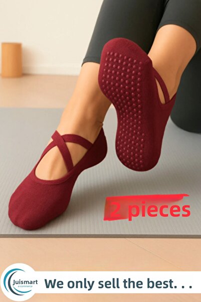 Jusmart 2 τεμάχια γυναικείες κάλτσες μπαλαρίνας σε μπορντό χρώμα ◆   Βαμβακερ...