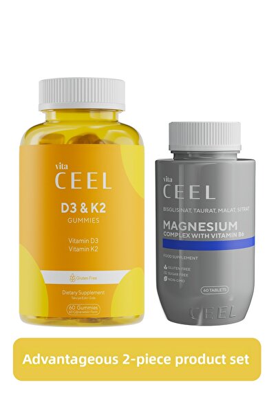 VitaCeel 2-Pack D3 K2 Vitamin Gummy and Magnesium Complex Tablets