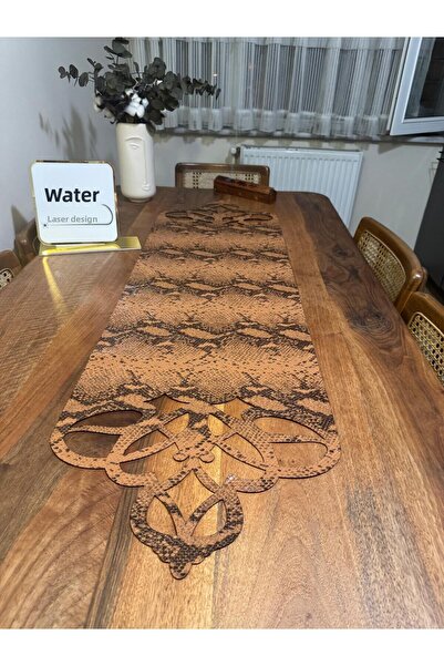 EHA LAZER Light Brown Custom Pattern Faux Leather Runner