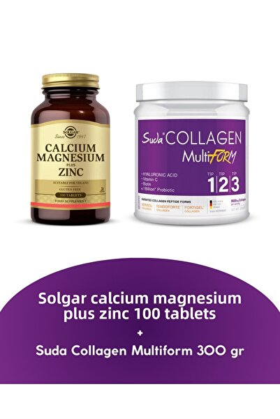Solgar كالسيوم ومغنيسيوم بالإضافة إلى الزنك 100 قرص + سودا كولاجين متعدد الأش...