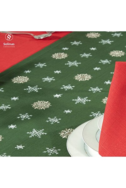 Solinas Collection Mila Gardenya Fabric 14 Piece Red Tablecloth Embroidered Runner and Red Napkin