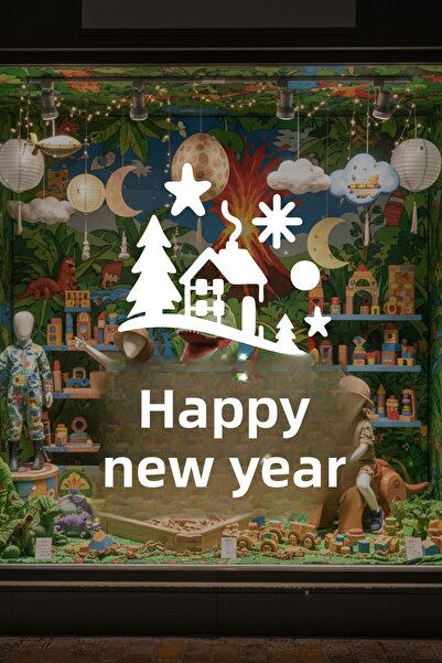 MIGNATIS Happy New Year Winter Fairy Tale Window Glass Sticker – New Year Decor with Pine Trees
