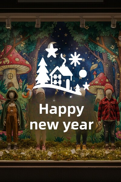 MIGNATIS Happy New Year Winter Fairy Tale Window Glass Sticker – New Year Decor with Pine Trees