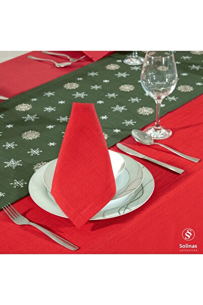 Solinas Collection Mila Gardenya Fabric 14 Piece Red Tablecloth Embroidered Runner and Red Napkin