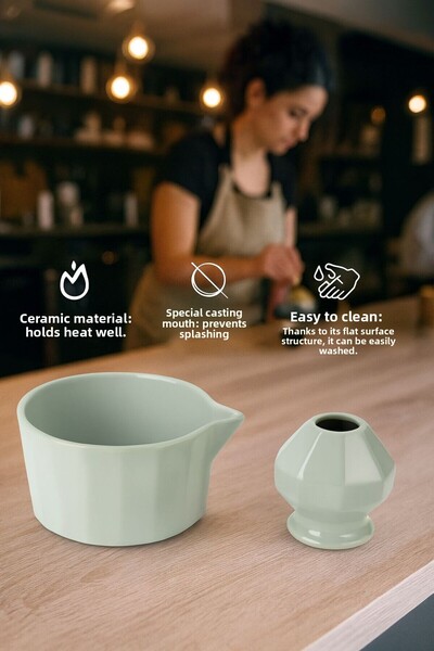 Chavin Ceramic Chawan Matcha Tea Frothing Bowl and Whisk Matcha Holder Mt247