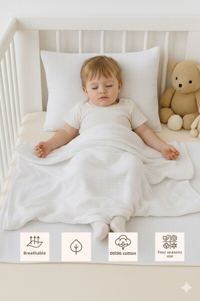 Sevza Kids 100% Cotton 2-Piece Muslin Baby Duvet Cover Set - White - 90X100 35X45