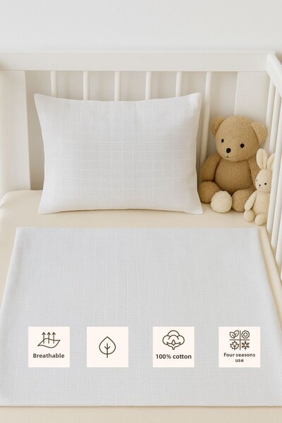 Sevza Kids 100% Cotton 2-Piece Muslin Baby Duvet Cover Set - White - 90X100 35X45