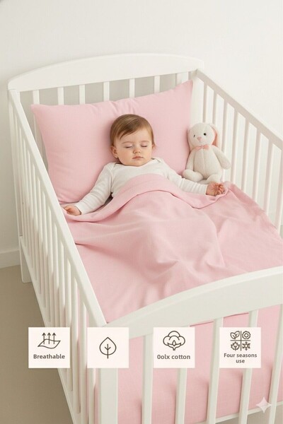 Sevza Kids 100% Cotton 2-Piece Muslin Cover - Pillowcase - Baby Bedding Set - Pink - 90X100 35X45