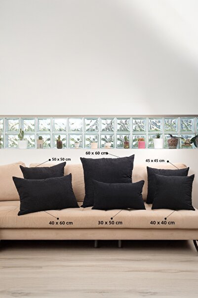 ASDİVA Cozy Suede Textured Plain Punch (Punch) Style Decorative Throw Pillow Cover with Optional Sizes - Black