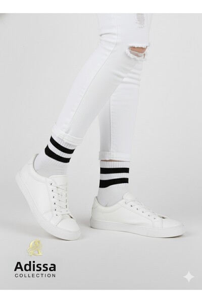 adissa collection Set of 3 College Socks |   Washed Scented, Black-White-Stri...