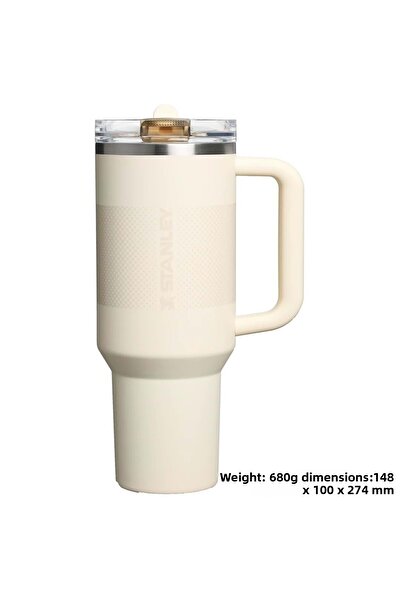 Stanley The Quencher Protour Flip Straw Tumbler Thermos with Straw 1.18 Lt Flask with Straw Bej