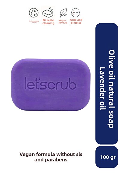 LET'SCRUB Natural Soap with Olive Oil, Lavender Scented, Relaxing and Protective 100 Gr