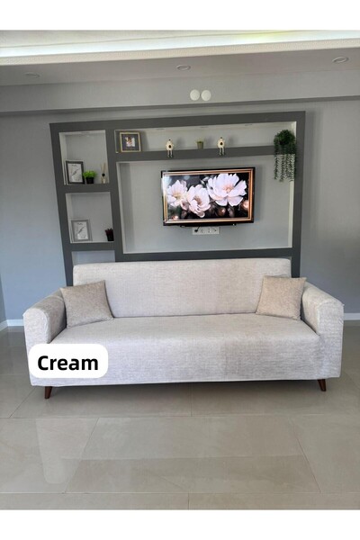 OSIO Velvet 3 3 1 1 Sofa Cover Set, Stretchable Soft Fabric with Elastic