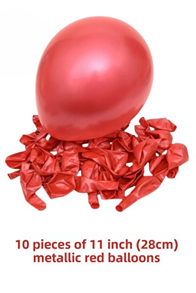 SkyPop Set of 10 Red Metallic Balloons, Lover, Special Day, Romantic, Marriage, Birthday.