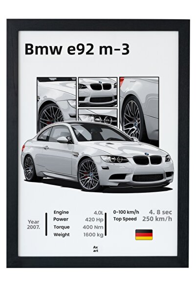 gxe.art Pictură cu poster cu cadru din lemn BMW E92 M3 – V8 Coupe
