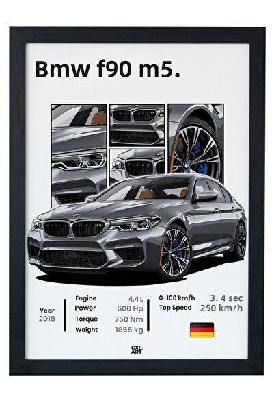 gxe.art Pictură cu poster cu cadru din lemn BMW F90 M5 – 4.4 TwinPower Super ...