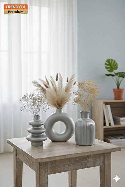 muffag 10 cm 3-Piece Silver Handmade Plaster Vase