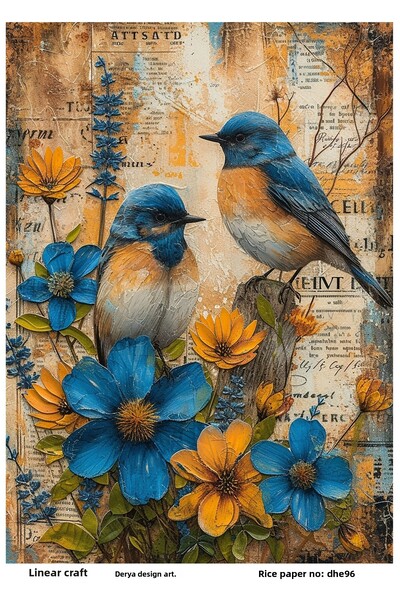 DERYA DESİNG ART Bird and Flower Pattern Rice Decoupage Paper No:Dhe96- 29X42Cm