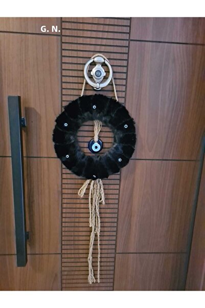 KNC EXCLUSİVE CLASSİC Modern Decorative Black Feathered Evil Eye Beaded Door Ornament and Wall Wreath |