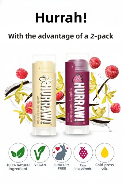 Hurraw ! مجموعة مرطب الشفاه بالتوت والفانيليا مكونة من قطعتين - طبيعي 100%، ن...