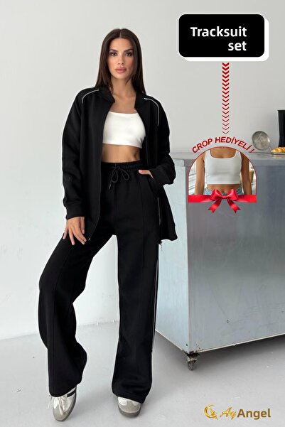 AYMELEK Set de trening pentru femei 3 fire Ş cu căptușeală din fleece Set de iarnă (cu cadou crop) Set de jos și de sus