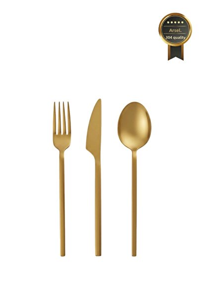 Arsel Venus Titanium Matte Gold 60 Piece 12 Person Cutlery Set 304 Quality 4 ...