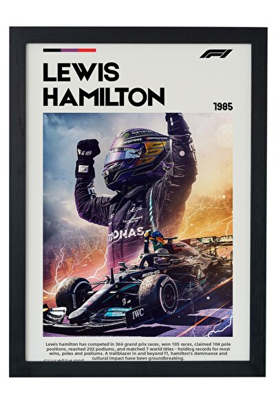 gxe.art Pictură cu poster cu rama din lemn de Lewis Hamilton – Mercedes AMG F...