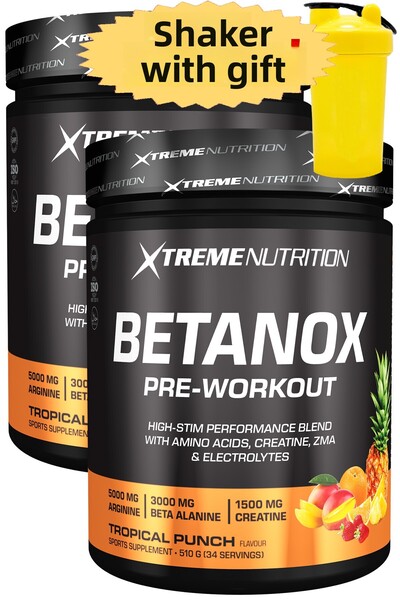 Xtreme Nutrition Betanox Pre-Workout - 1020g (510Gx2) - Tropical Aroma-68 Servings- Preworkout Pre Work Out Creatine Zma