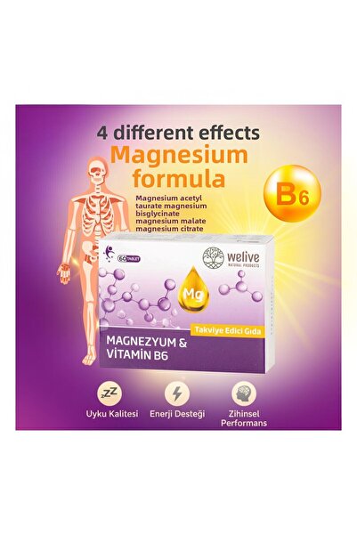 Welive Magnesium & Vitamin B6 Supplement Food 60 Tablets - Energy Support, Muscle & Nerve Health