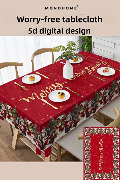 MonoHome Christmas Tablecloth New Year's Eve- 5D Digital Design Special Weaving Merry Christmas Red