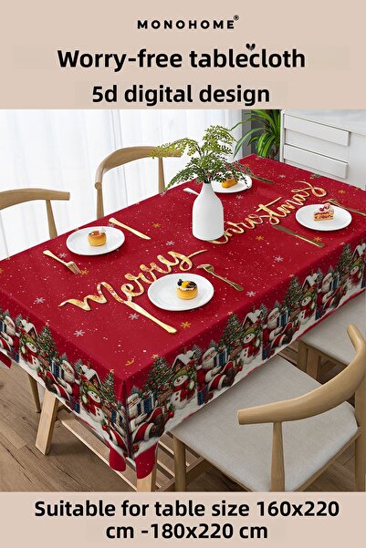 MonoHome Christmas Tablecloth New Year's Eve- 5D Digital Design Special Weaving Merry Christmas Red