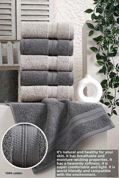 eumenia Soft Touch Kitchen 100% Cotton 6-Piece Hand & Face and Kitchen Towel Set 30X30 cm |   Anthracite - Grey