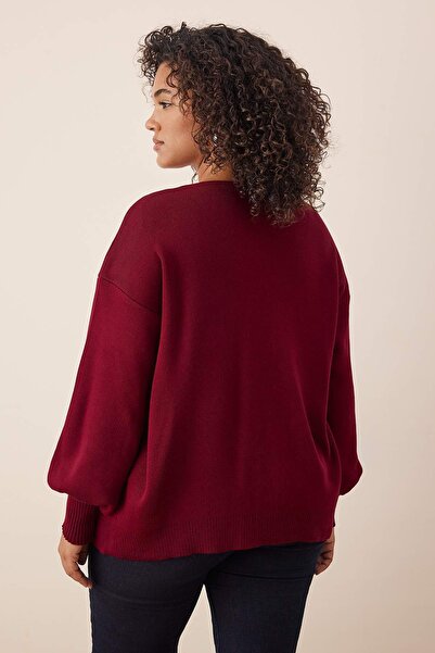 Trendyol Curve Burgundy Bow/Ribbon Detailed Knitwear Cardigan Tbbaw26Av00011