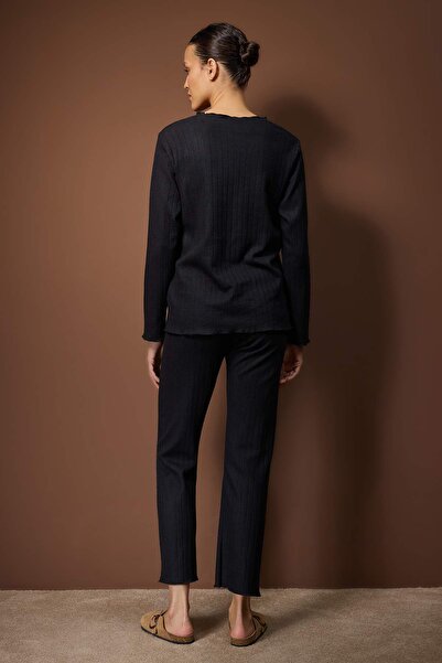 Trendyol Collection Black Cotton Baby Overlock Detailed Corded Fabric Knitted Pajamas Set Thmaw26Pt00214