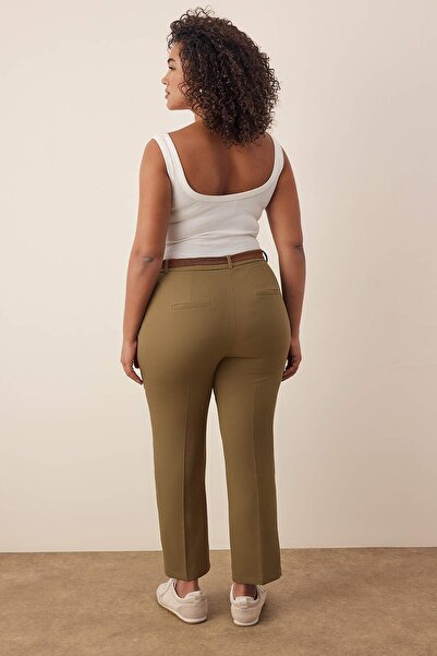 Trendyol Curve Khaki Regular Waist Pipe Leg Plus Size Woven Trousers Tbbaw26Ar00015