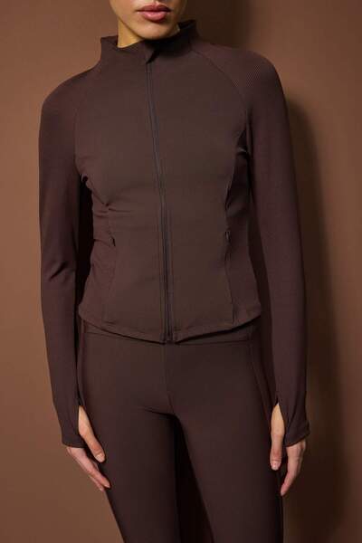 Trendyol Collection Καφέ πλεκτό αθλητικό μπουφάν κατάδυσης/σκούμπα THMAW26SK00004