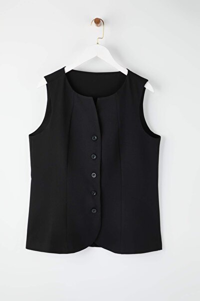 Trendyol Curve Black Fitted Sleeveless Boat Neck Woven Plus Size Vest Tbbss25Bh00027