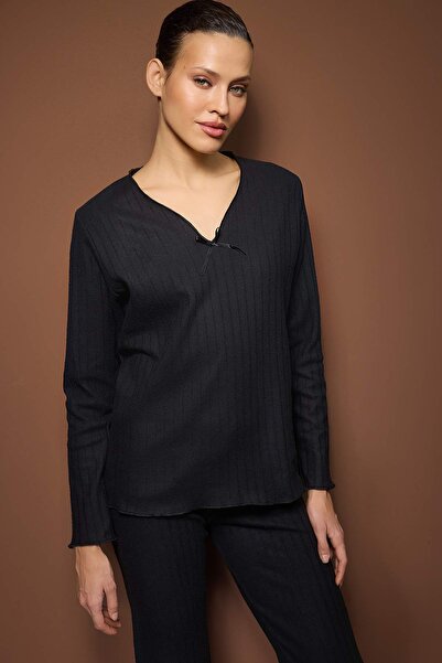 Trendyol Collection Black Cotton Baby Overlock Detailed Corded Fabric Knitted Pajamas Set Thmaw26Pt00214