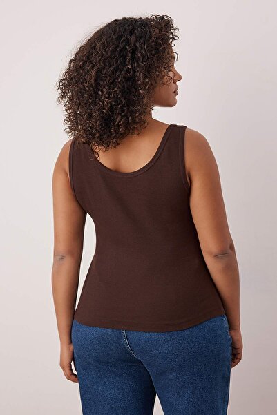 Trendyol Curve Brown Pool Collar Sleeveless Knitted Plus Size Undershirt Tbbss25Cv00019