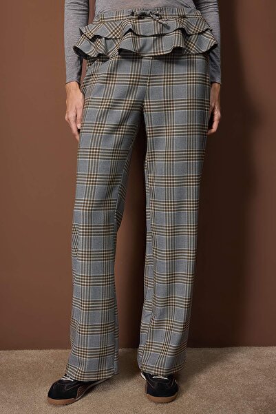 Trendyol Collection Multi-Colored Plaid Detailed Plaid Wide Leg /Wide Leg Trousers Twoaw26Pl00153